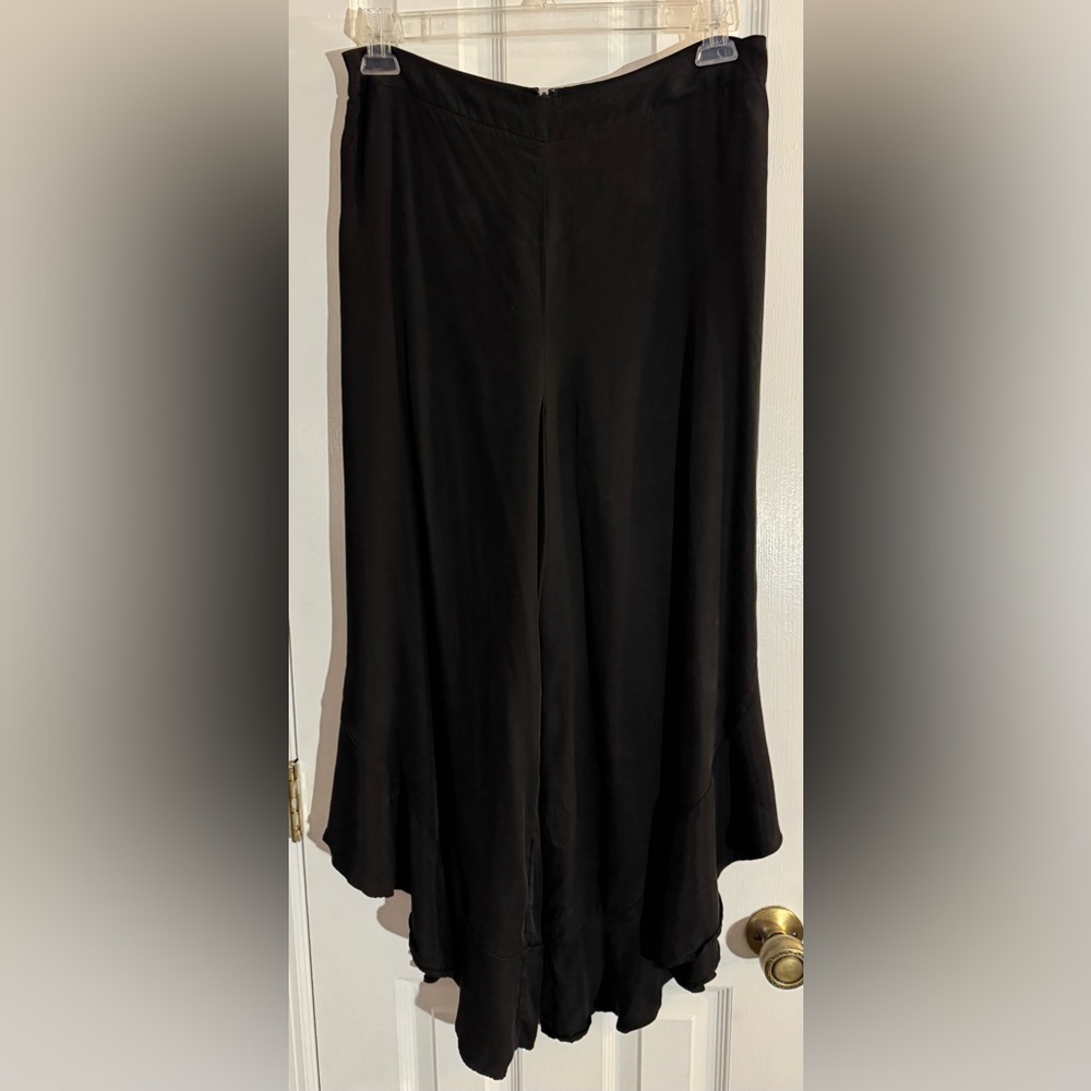 Elevenses by Anthropologie Black Waterfall Ruffle Pants with Side Slits Size 12 - Picture 2 of 16